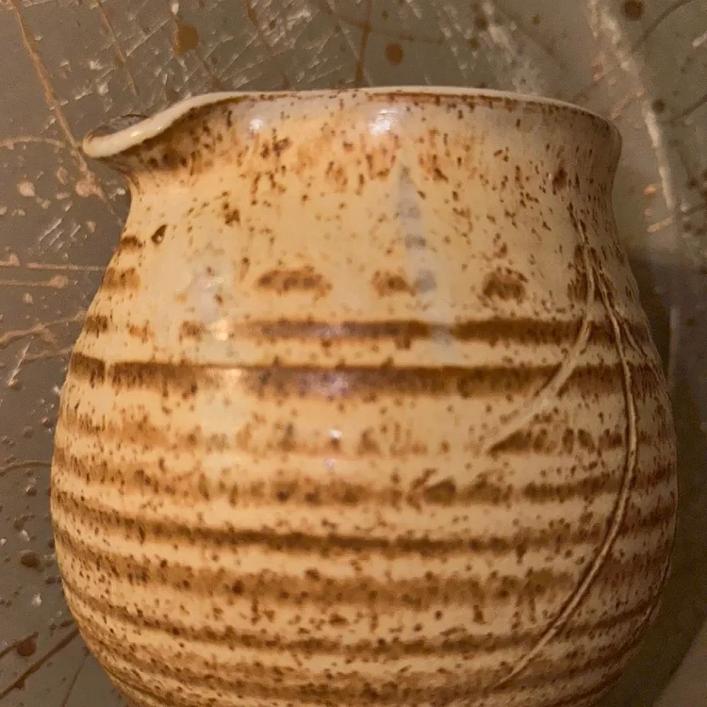 Vintage Handmade Pottery Milk or Cream Light Brown Cream in Color Mid Size Jug
